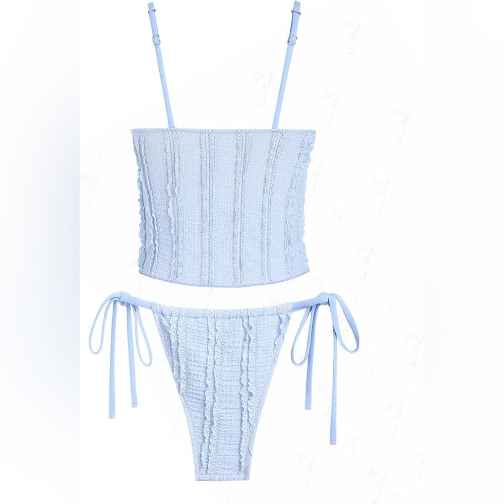 Textured Lace-Up Bikini Set - Picture 2 of 8